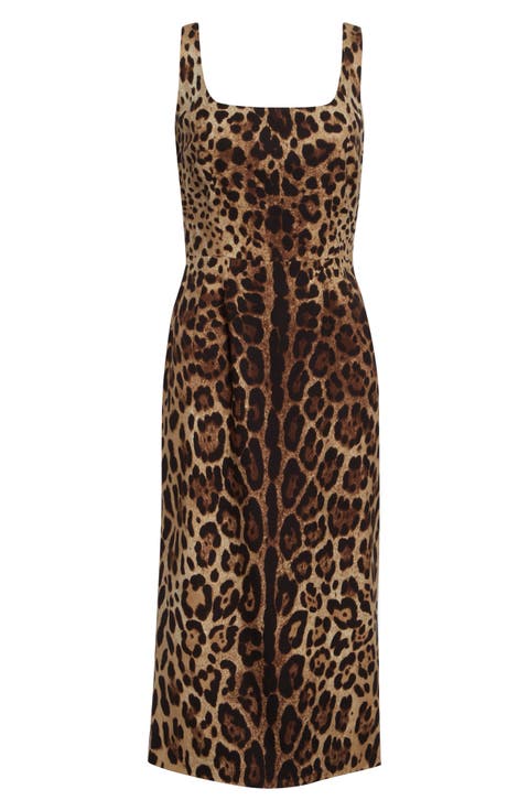 Leopard Print Stretch Silk Charmeuse Sheath Dress