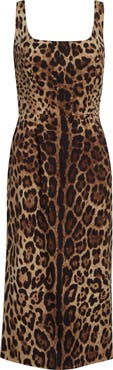 Dolce&Gabbana Leopard Print Stretch Silk Charmeuse Sheath Dress