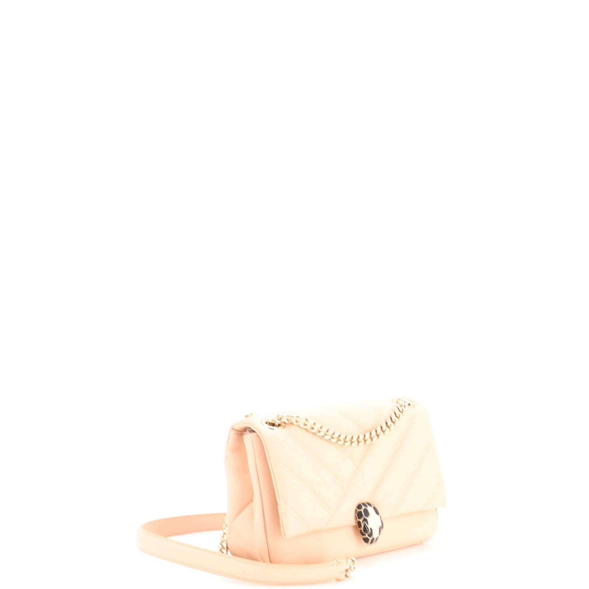 Serpenti Cabochon Shoulder Bag Diagonal Quilted Leather Small, Alternate, color, White