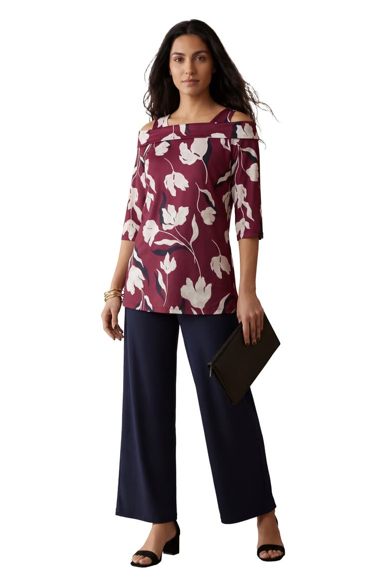 Cold Shoulder Top, Main, color, CLARET PAINTED PETALS