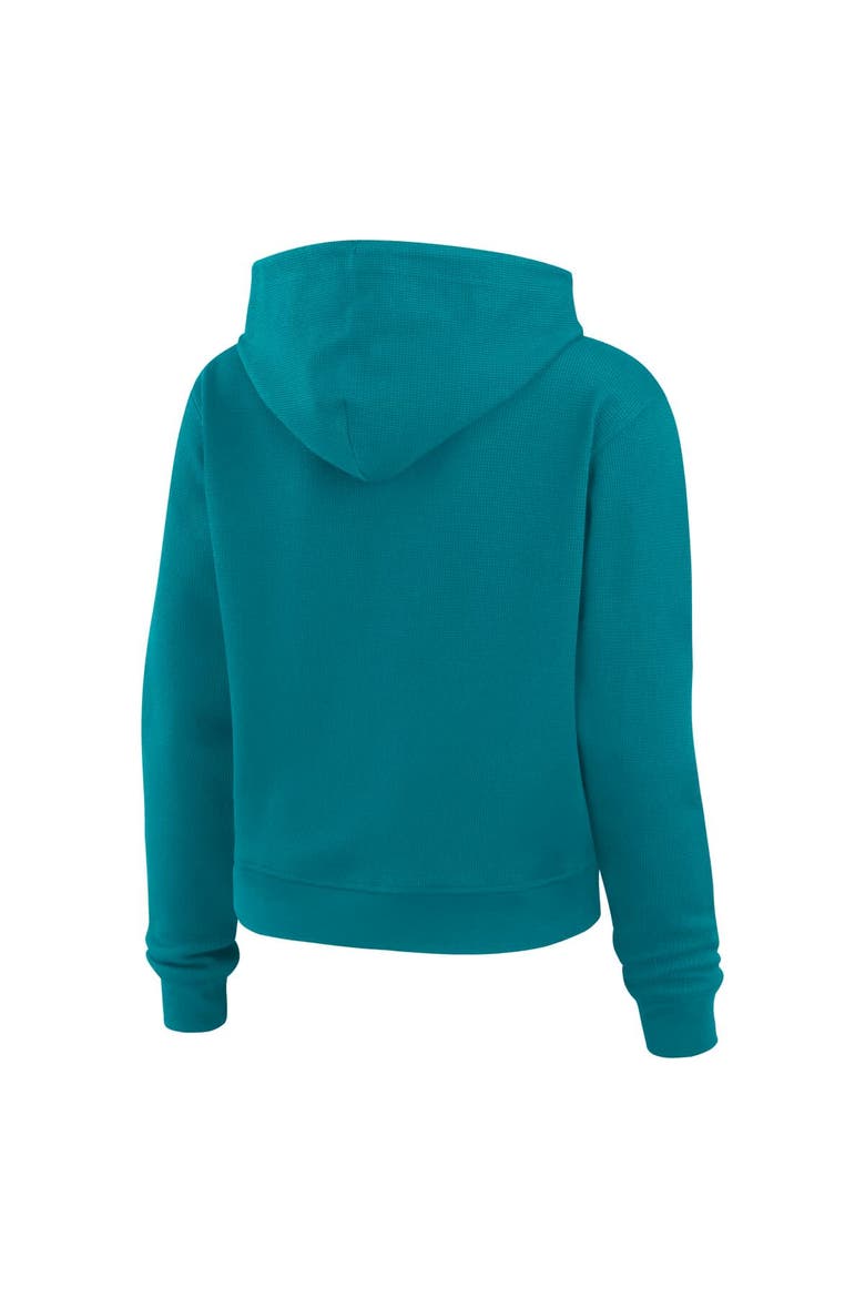 Women's WEAR by Erin Andrews Aqua Miami Dolphins Waffle-Knit Pullover Hoodie, Alternate, color, Aqua