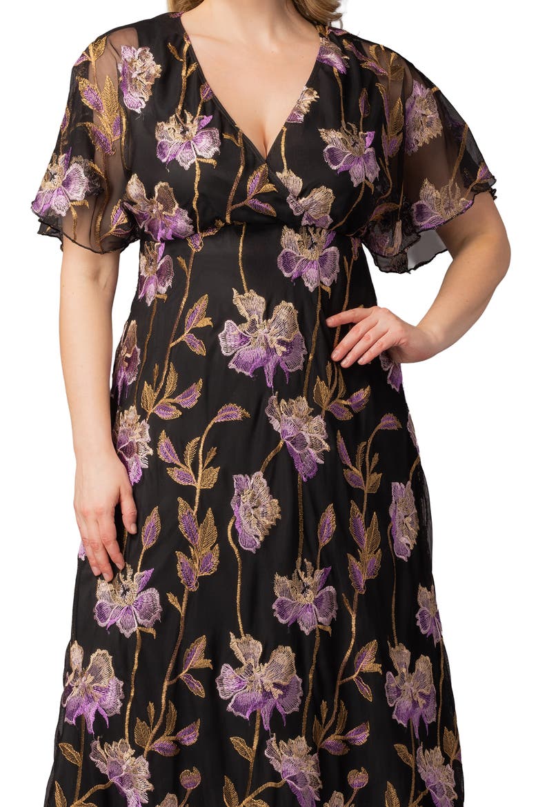 Embroidered Elegance Floral Gown, Alternate, color, PURPLE PEONIES