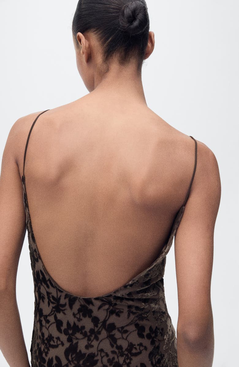 MANGO Floral Jacquard Dress, Alternate, color, Chocolate