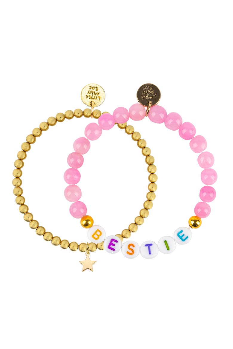 BESTIE Gemstone and Delicate Gold Bracelet Set, Main, color, Pink