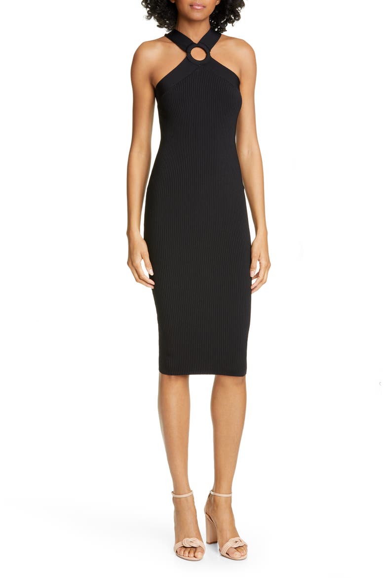 Sionna Ribbed Body-Con Sweater Dress, Main, color, BLACK