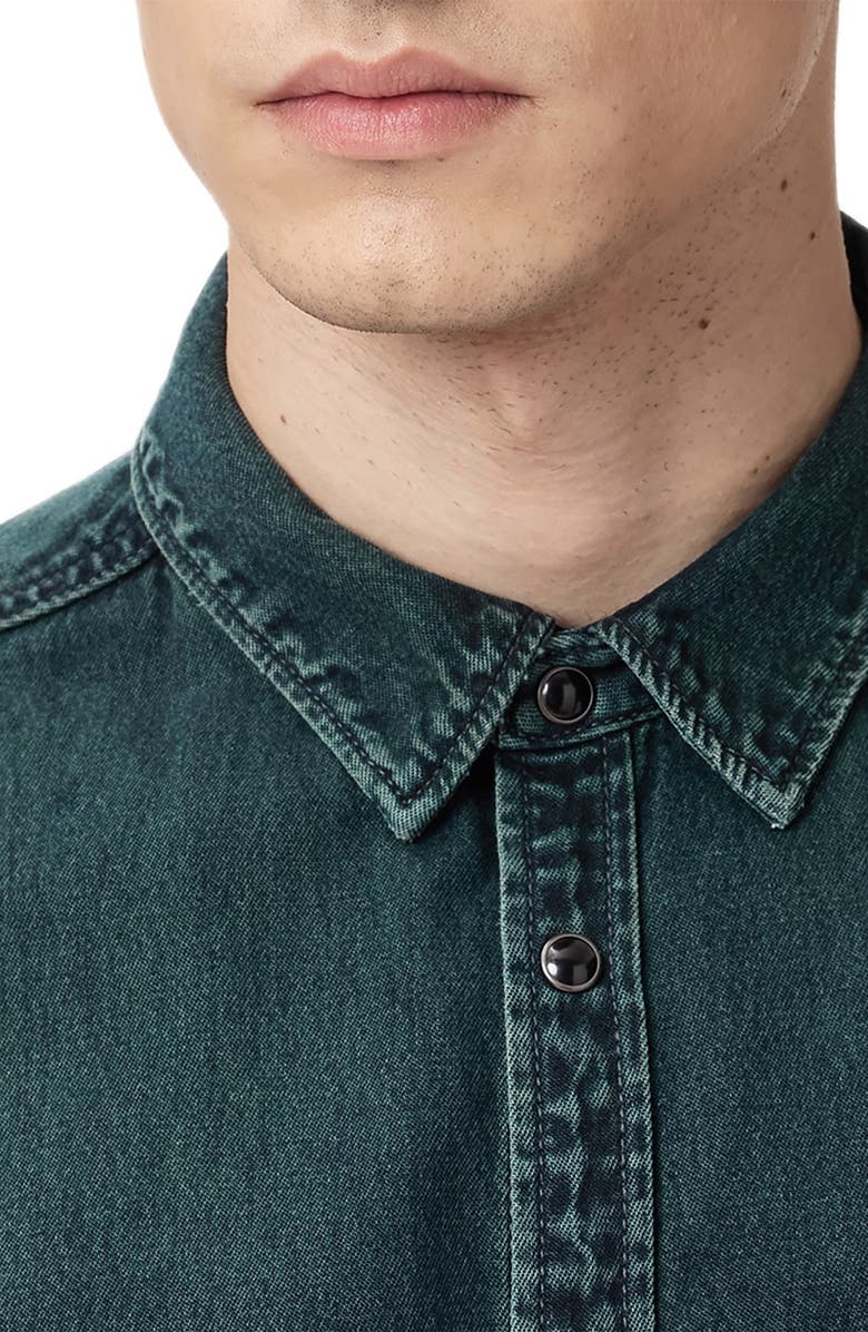 AllSaints Gleason Cotton Denim Snap-Up Shirt, Alternate, color, Phantom Blue