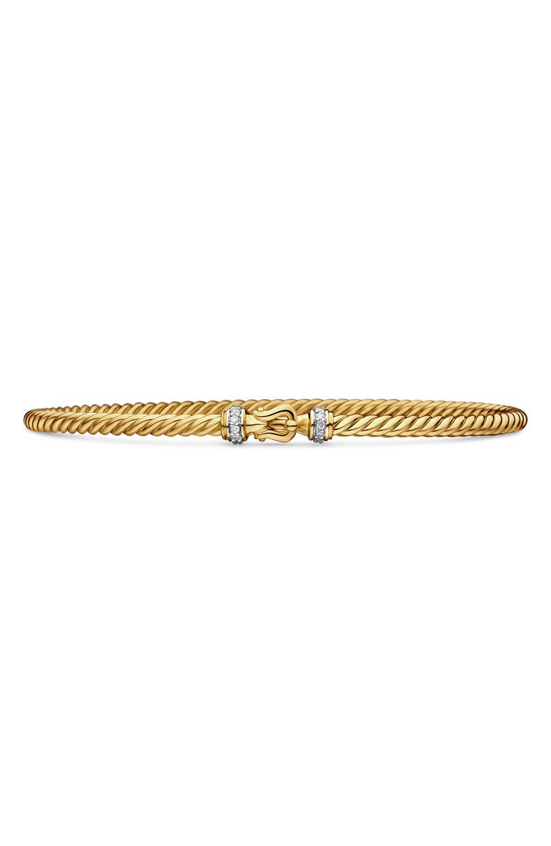 David Yurman Buckle Classic 18K Yellow Gold & Diamond Cable Bracelet, 2.6mm, Main, color, Diamond