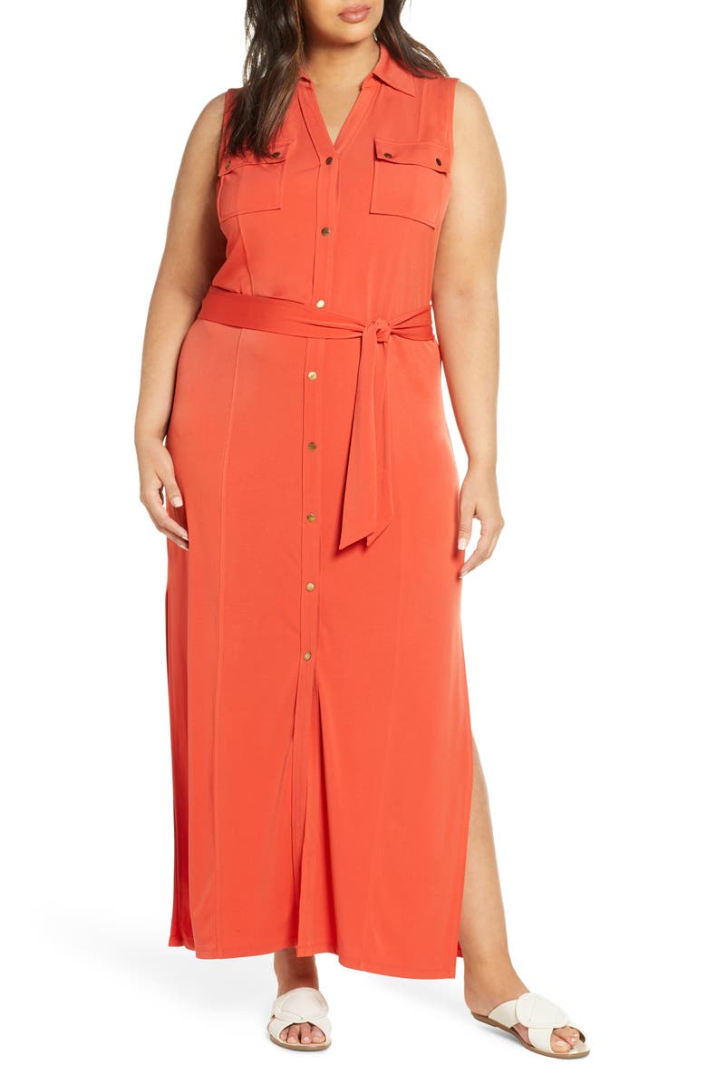 MICHAEL Michael Kors Belted Sleeveless Maxi Shirtdress, Main, color,