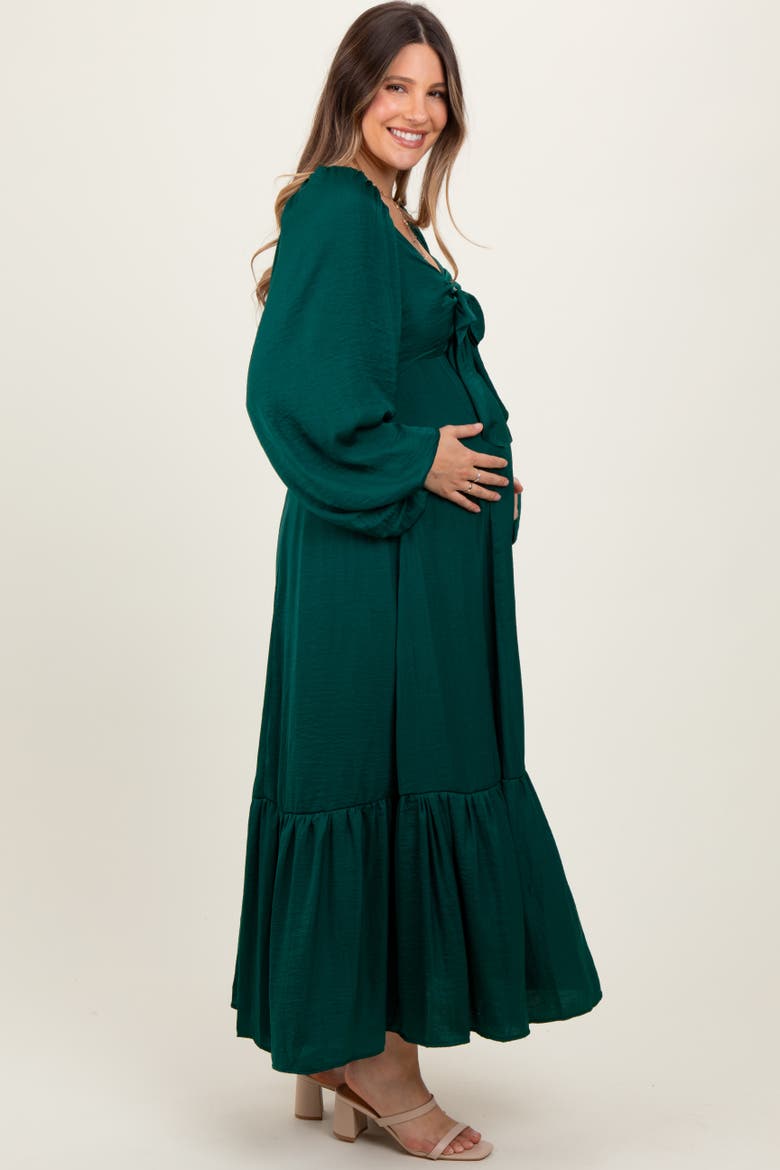 Bow Satin Maxi Dress, Alternate, color, Emerald Green