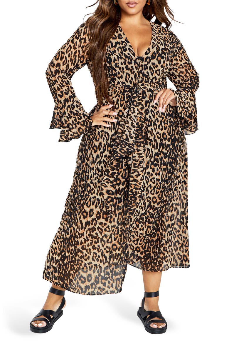 Carter Print Tie Waist Long Sleeve Maxi Dress, Alternate, color, LEOPARD