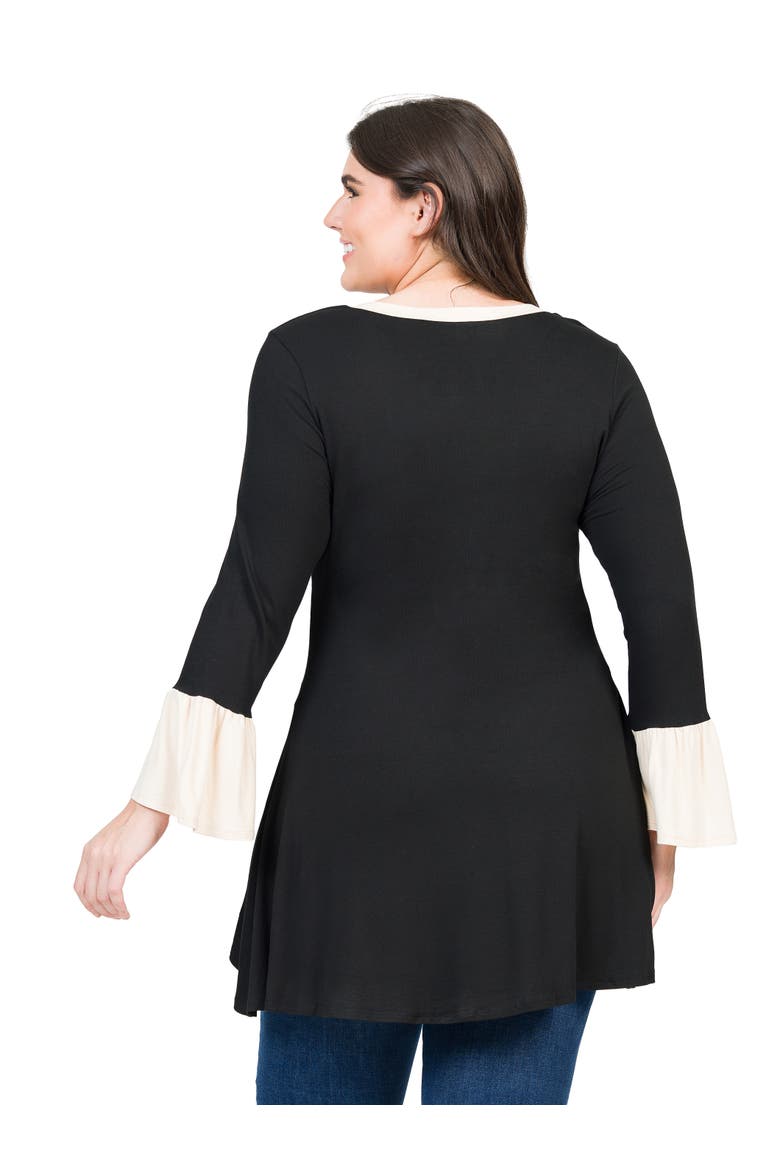 Plus Size Black and Beige Bell Sleeve Hi Low  Tunic Top, Alternate, color, Black