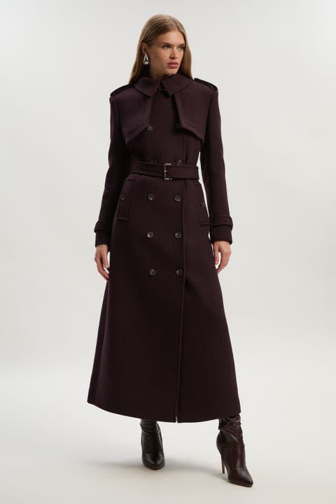 Wool Mix Belted Trench Maxi Coat