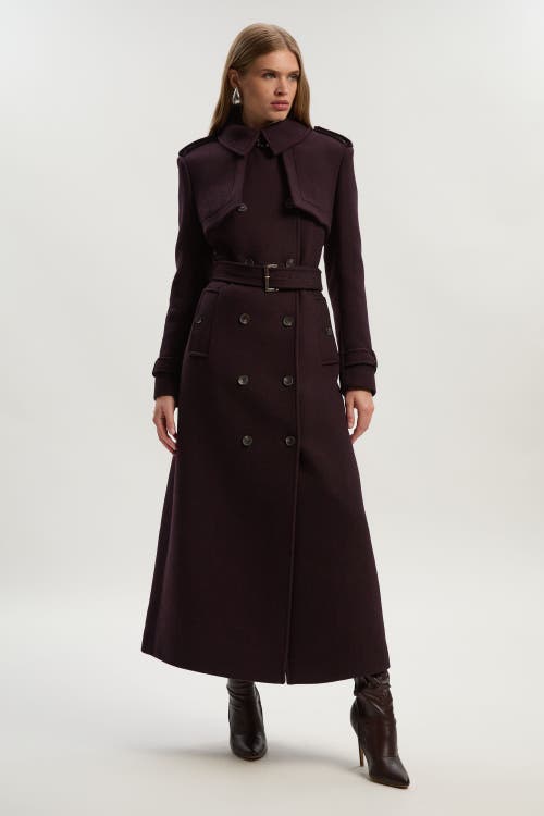 Karen Millen Wool Mix Belted Trench Maxi Coat In Purple