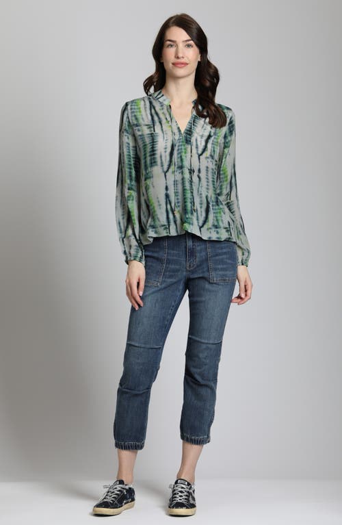 Apny Floral Print Popover Top In Grey Multi