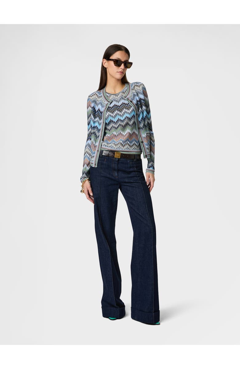 Missoni Snake-pattern Viscose Chevron Cardigan With Patch Pockets, Alternate, color, Green& Brown