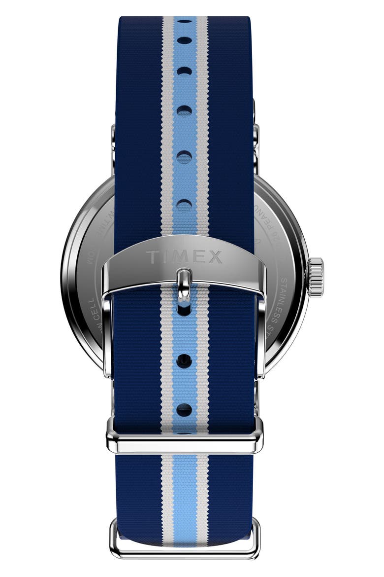 Peanuts® x Timex Weekender Pickleball 37mm Fabric Strap Watch, Alternate, color, SILVER-TONE/ BLUE