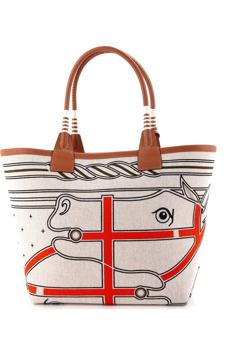 Pre-Owned Hermes Sac Steeple Tote Printed Toile with Leather 28, Alternate, color, Gold