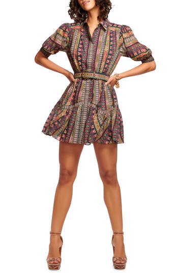 Ramy Brook Abilene Puff Sleeve Mini Dress In Navy Ikat
