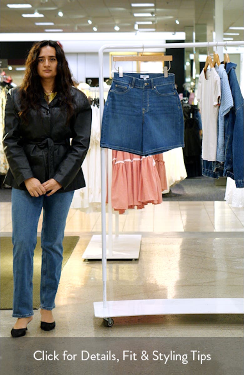 Pull-On High Waist Mid Thigh Denim Shorts, sales video thumbnail