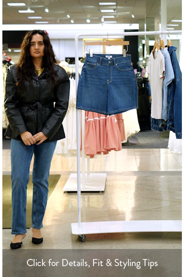 Pull-On High Waist Mid Thigh Denim Shorts video