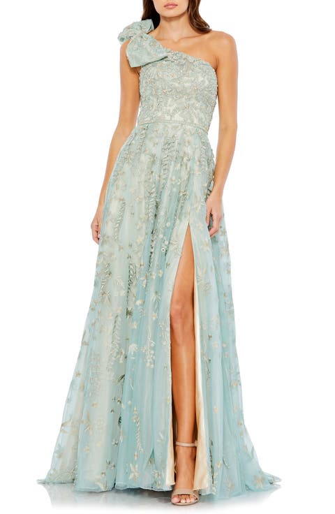 Embellished Bow One Shoulder A Line Gown