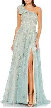Mac Duggal Embellished Bow One Shoulder A Line Gown