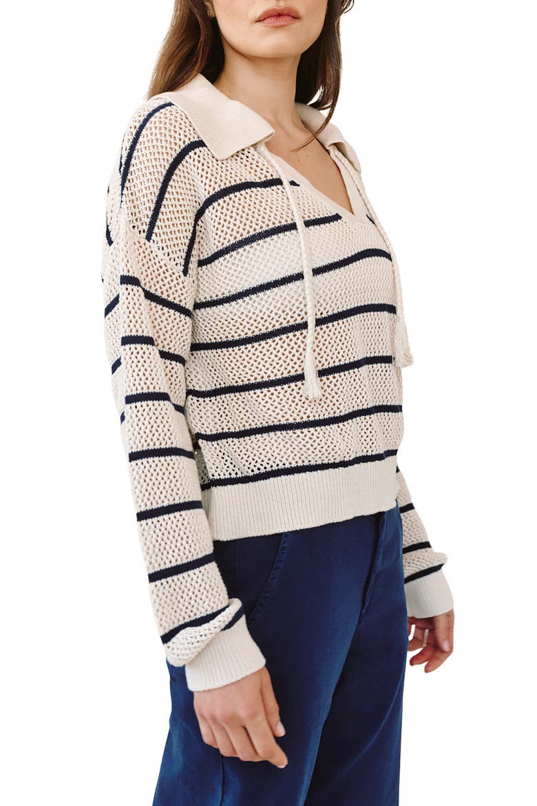 Tassel Tie Cotton Mesh Stitch Sweater, Alternate, color, INK STRIPE