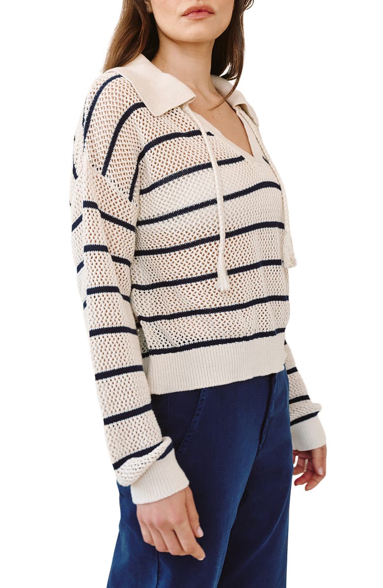 Bella Dahl Tassel Tie Cotton Mesh Stitch Sweater, Alternate, color, Ink Stripe