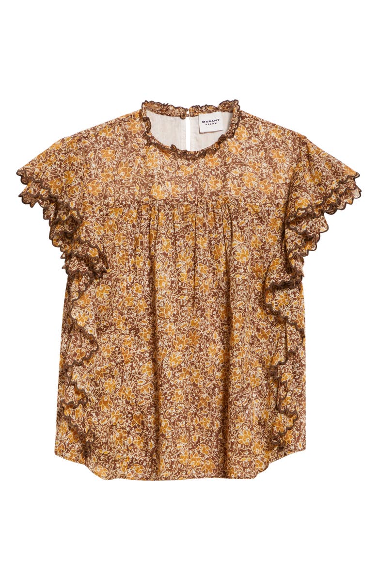 Isabel Marant Étoile Daliyane Floral Ruffle Detail Cotton Top, Alternate, color, Khaki