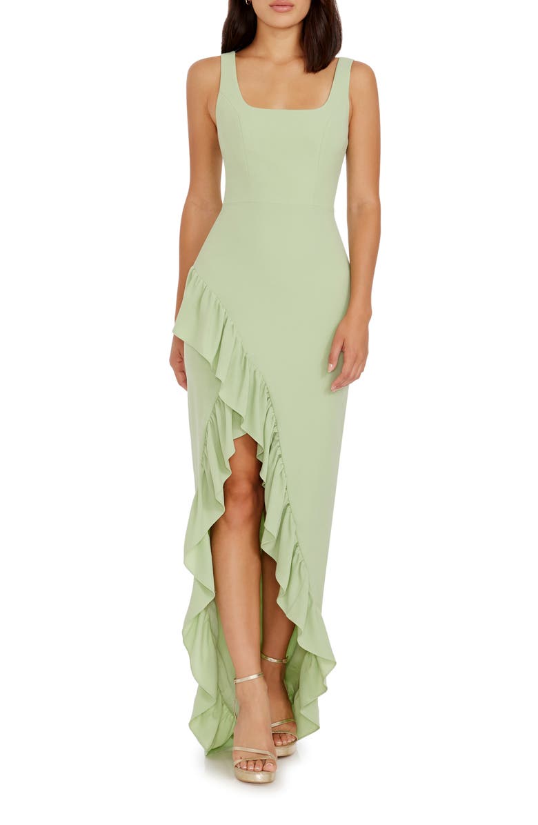 Dress the Population Charlene Ruffle Gown, Main, color, Sage