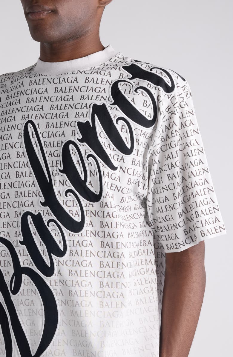 Balenciaga Medium Fit Big B Cursive Logo Graphic T-Shirt, Alternate, color, Dirty White/ Black