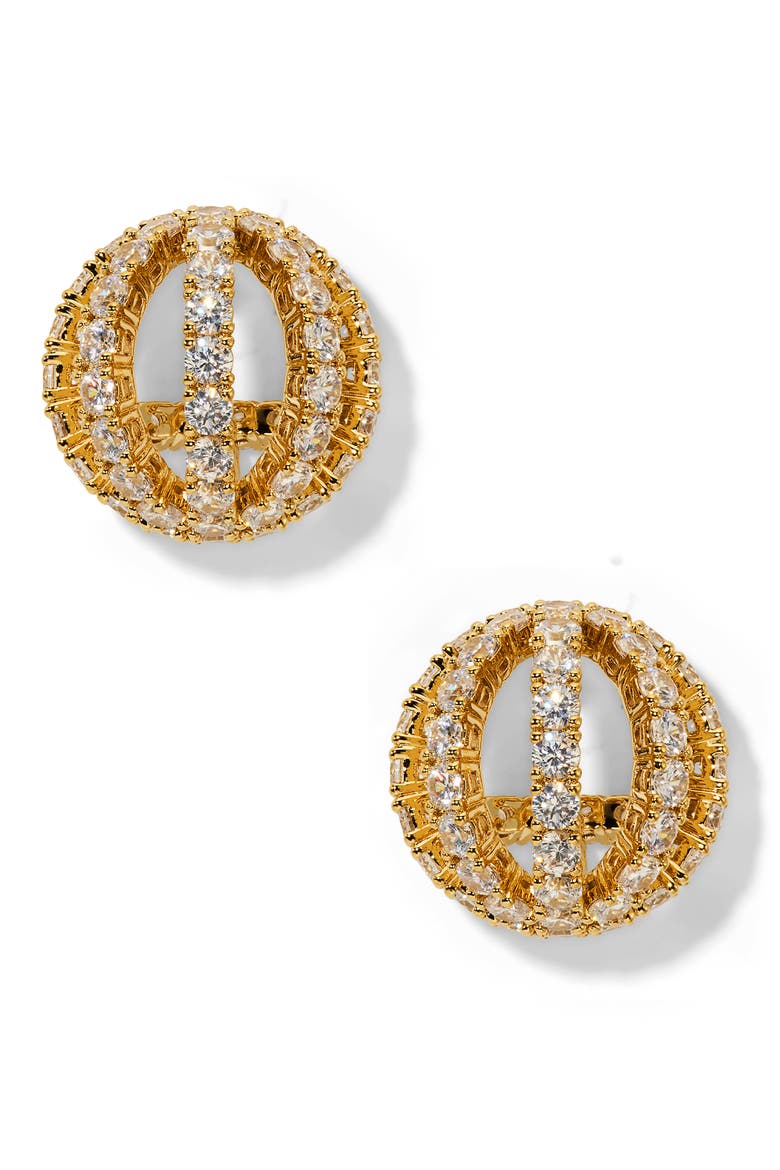Muse Sphere Button Earrings, Main, color, GOLD