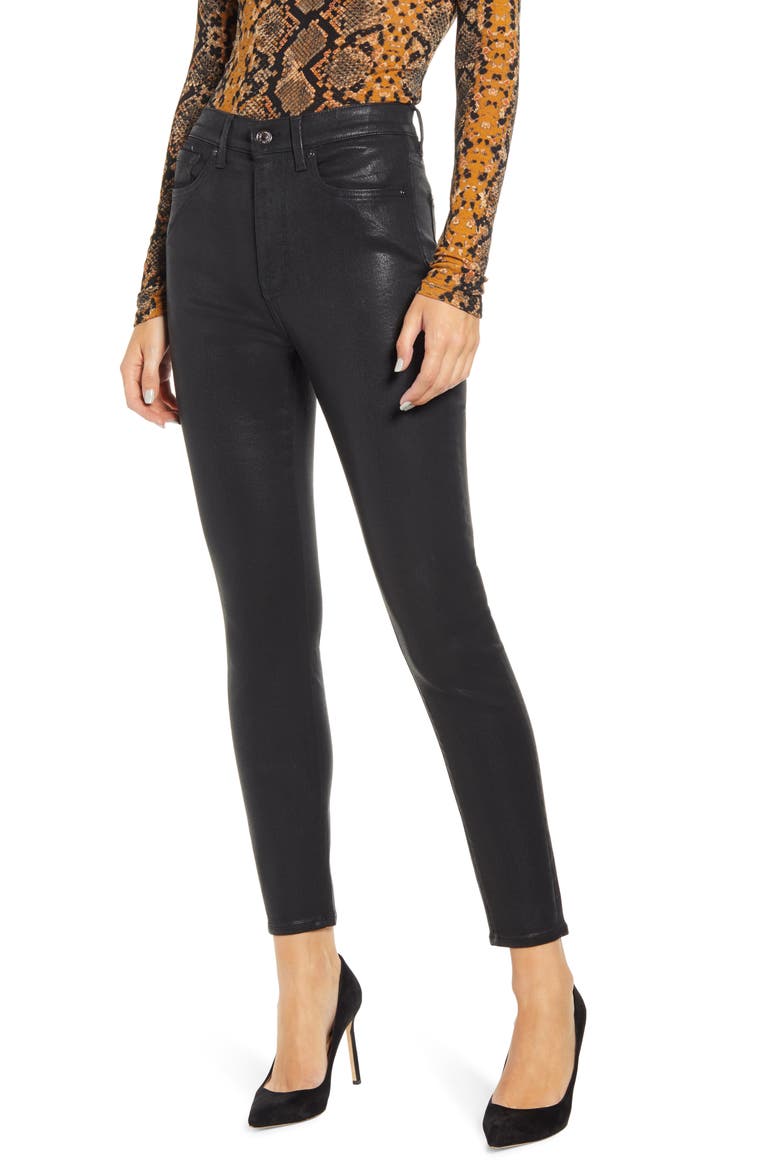 (b)air Coated High Waist Ankle Skinny Jeans, Main, color, BAIR COATED BLACK
