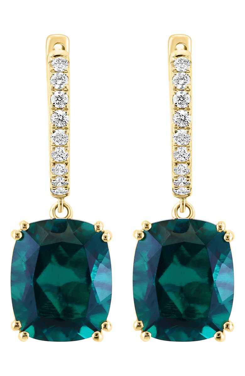 EFFY 14K Yellow Gold Lab Created Diamond & Lab Created Emerald Drop Huggie Hoop Earrings - 0.26ct., Alternate, color,