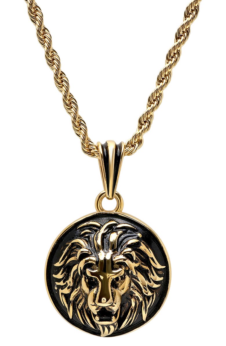 STEELTIME Men's Lion Pendant Necklace, Main, color, Yellow