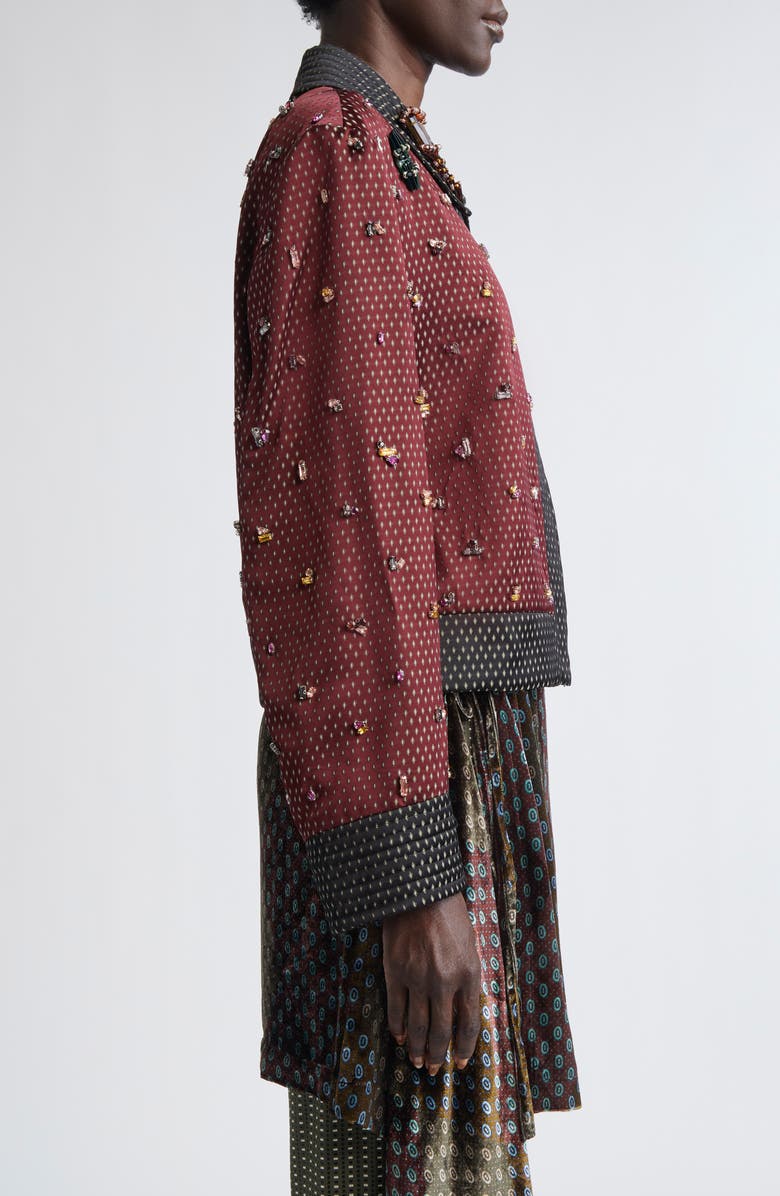 Dries Van Noten Vurani Crystal Embellished Tie Jacquard Jacket, Alternate, color, Burgundy