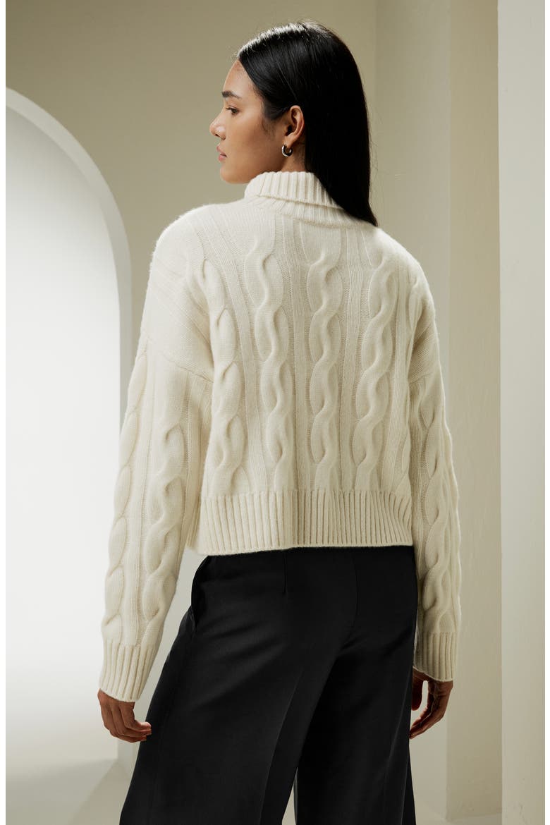 Women's Cable Knit Cashmere Turtleneck Sweater, Alternate, color, White