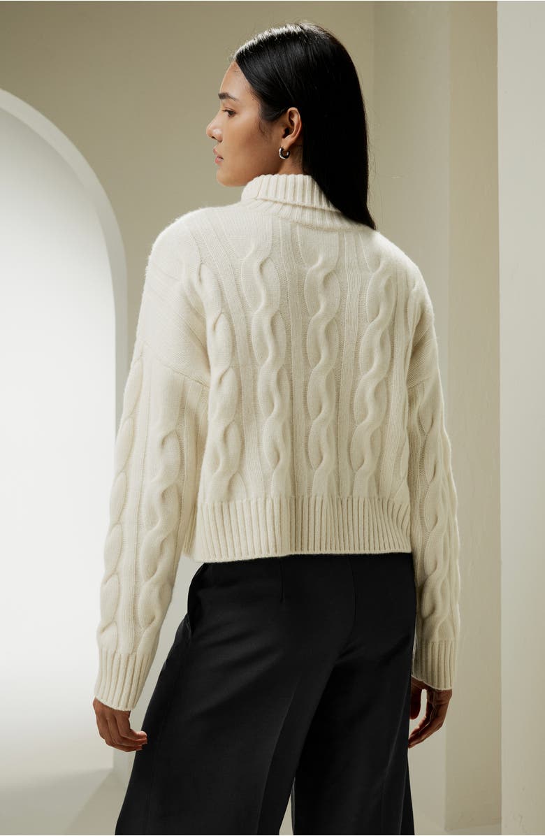 Lilysilk Women's Cable Knit Cashmere Turtleneck Sweater, Alternate, color, White