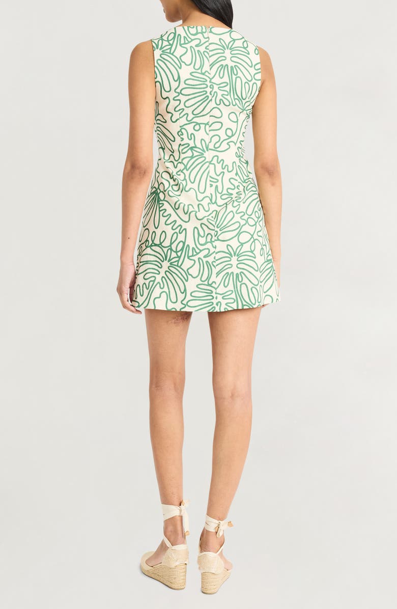 The Good Journey Squiggle Print Square Neck Linen Blend Minidress, Alternate, color, Ivory/ Green