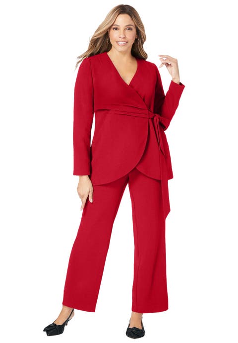 2-Piece Faux Wrap Pantsuit (Plus Available)