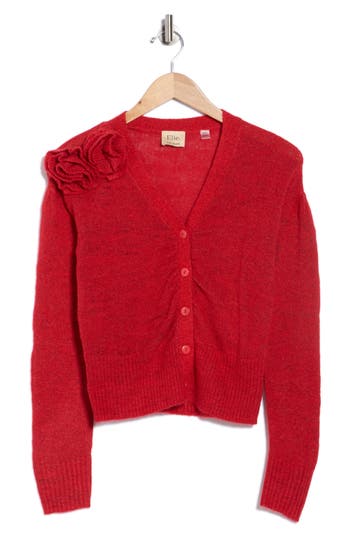 Elie Elie Tahari Metallic Rosette Cardigan In Red