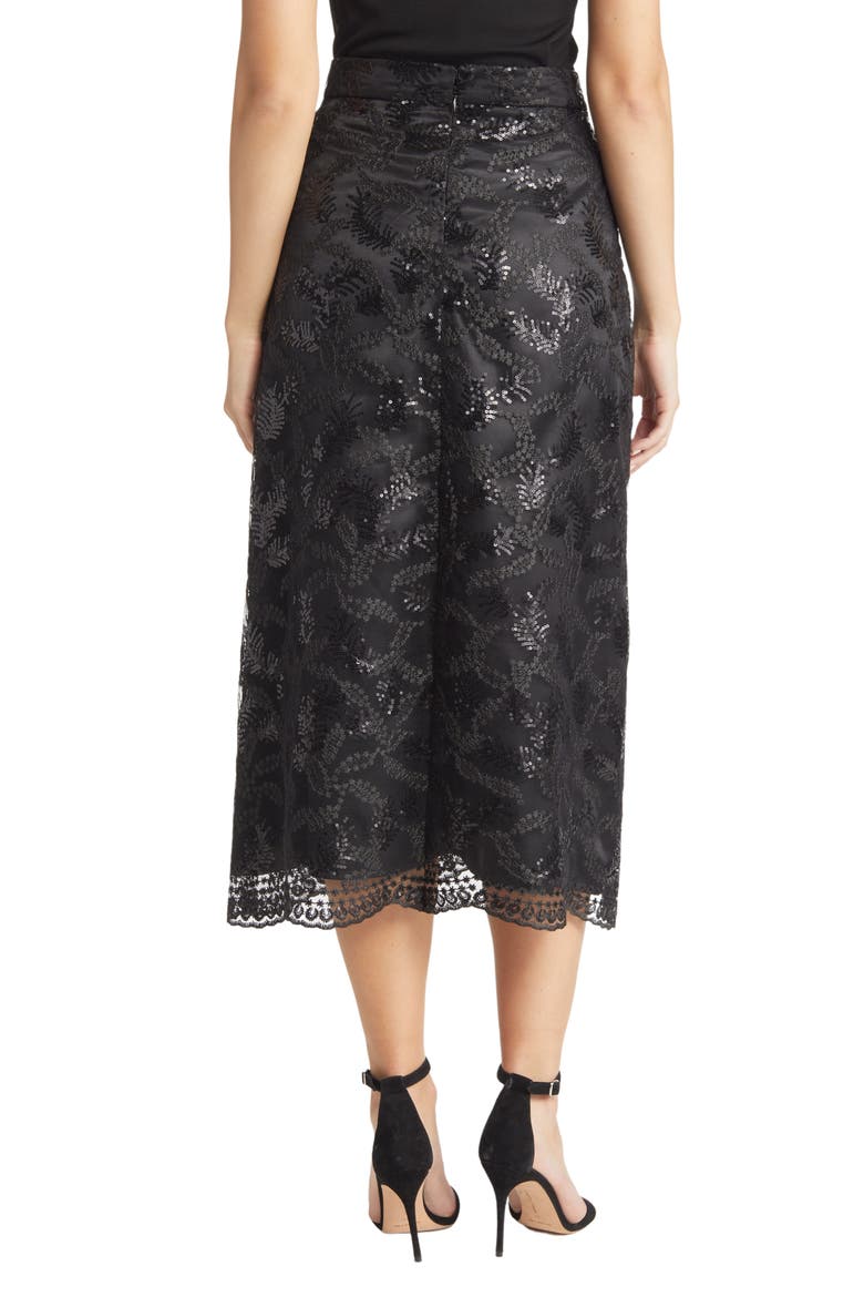 Leaf Sequin A-Line Midi Skirt, Alternate, color, ANNE BLACK