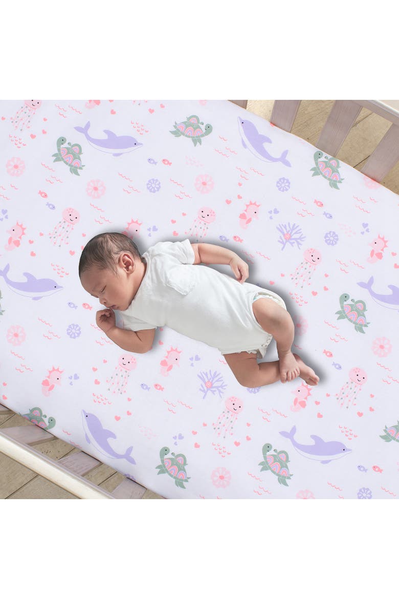 Sea Dreams 3-Piece Dolphin/Turtle Nautical Baby Crib Bedding Set, Alternate, color, Pink Multicolor