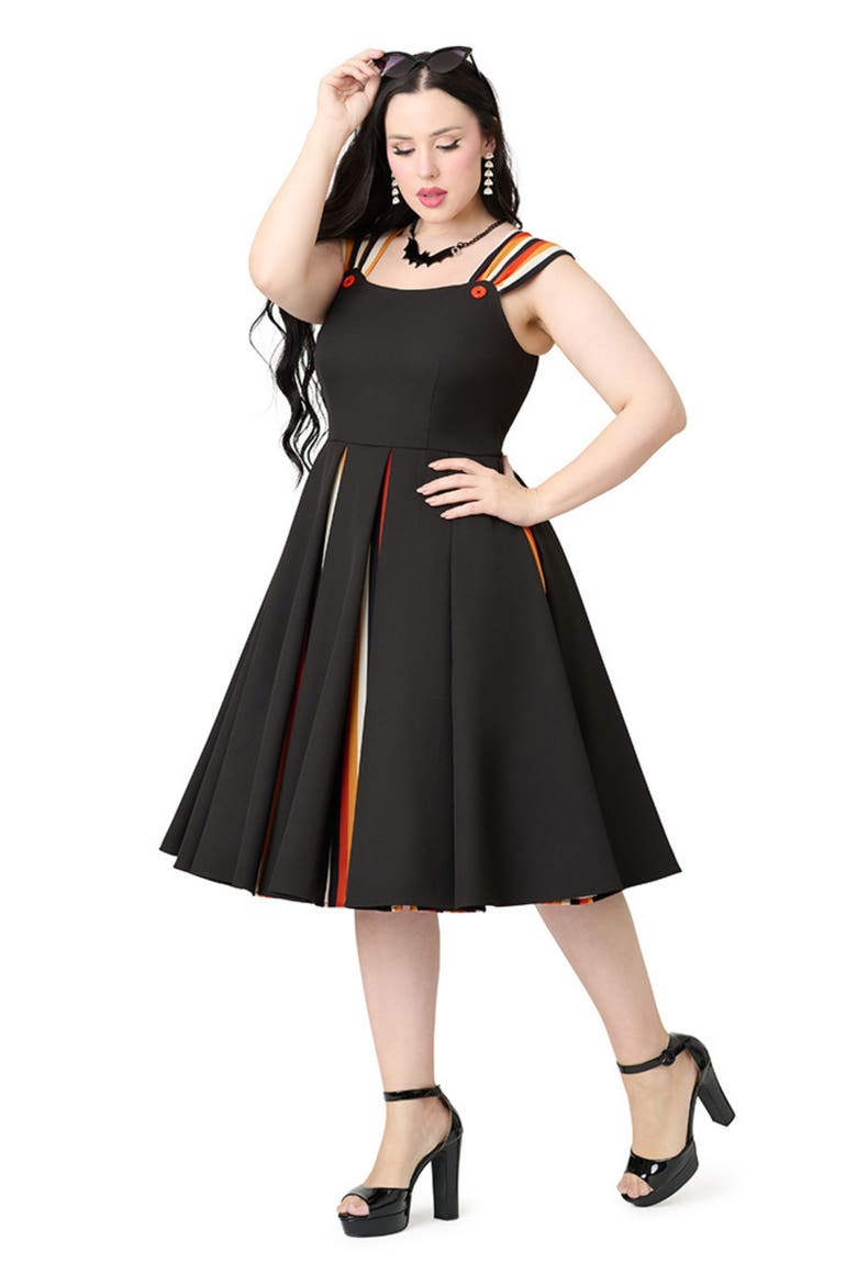 Square Neck Sleeveless Godet Swing Dress, Main, color, Black