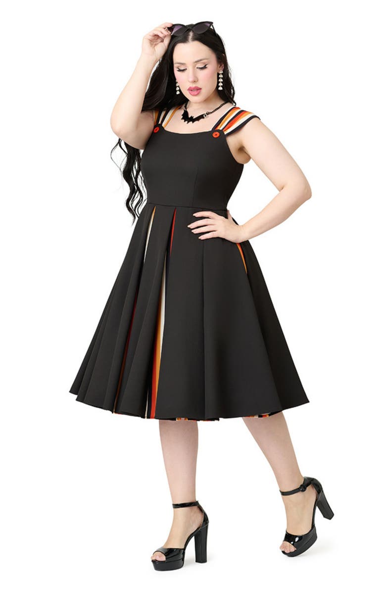 Unique Vintage Square Neck Sleeveless Godet Swing Dress, Main, color, Black