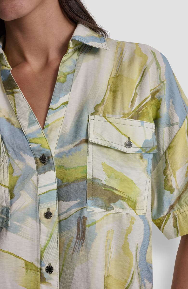 DKNY Print Short Sleeve Roll Tab Shirt, Alternate, color, March Watercolor