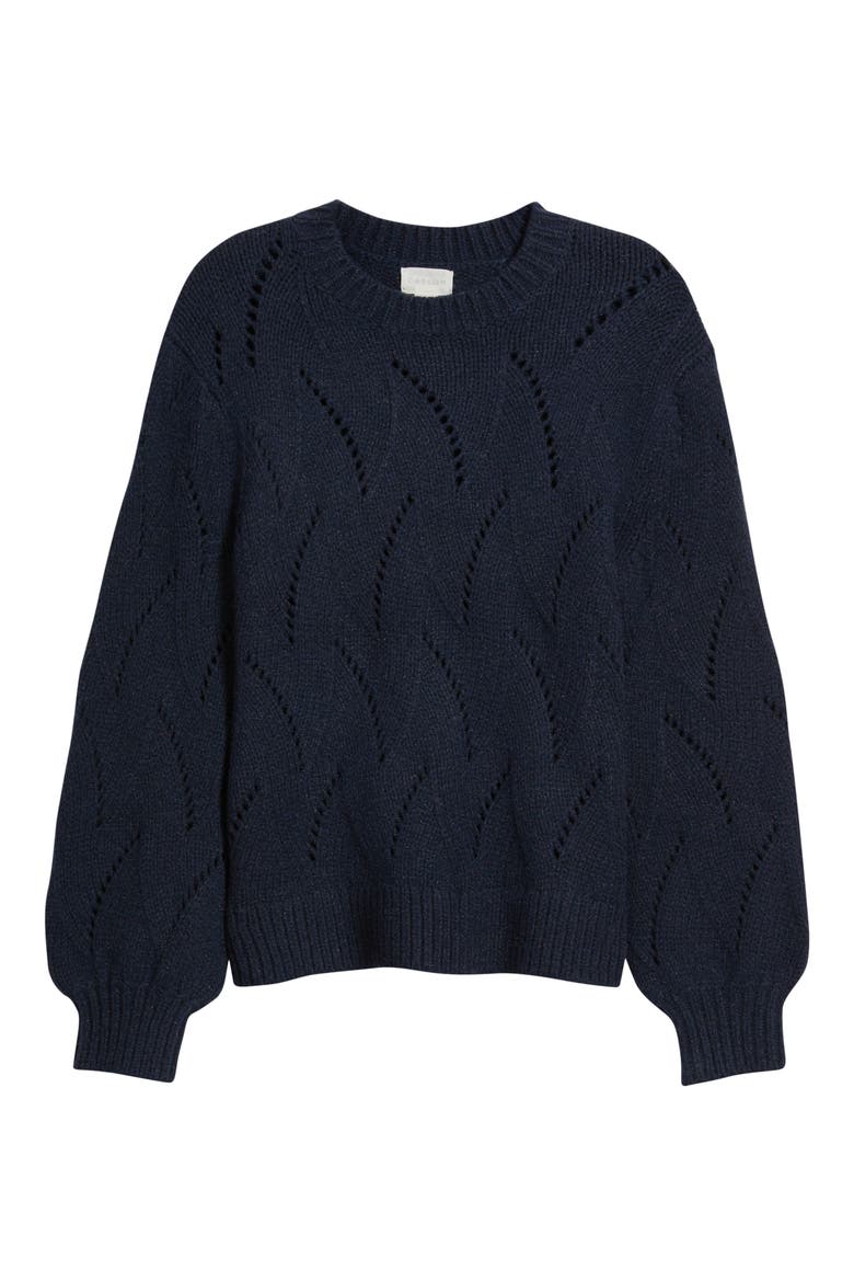 Lofty Pointelle Stitch Crewneck Sweater, Alternate, color, NAVY STILL