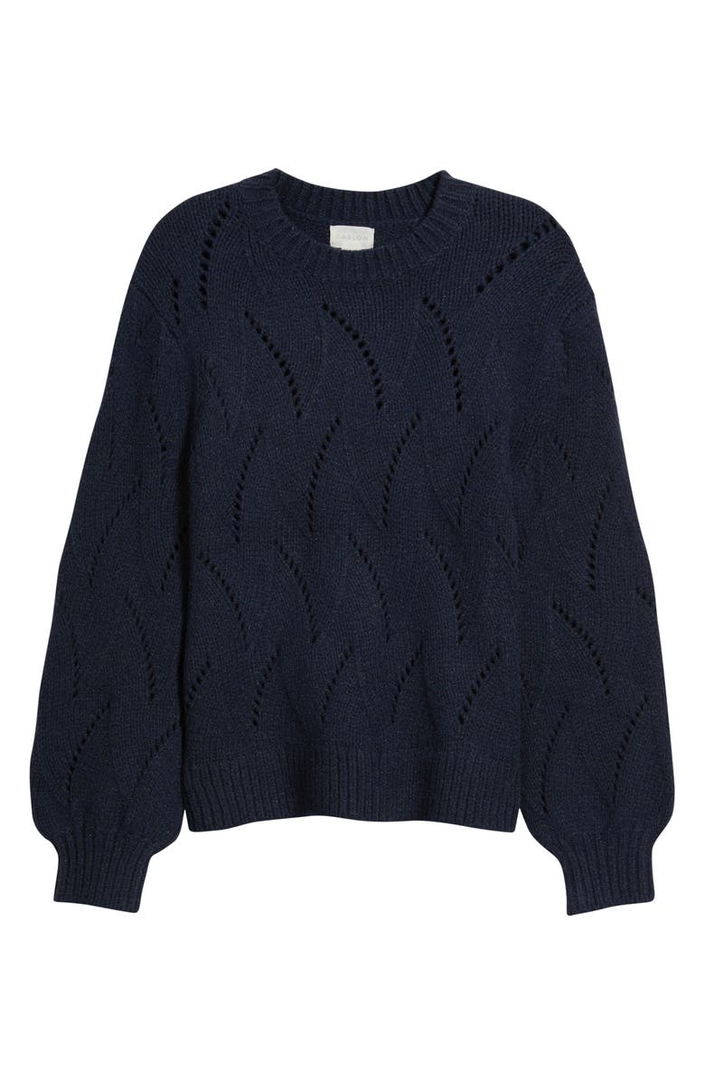 Caslon<sup>®</sup> Lofty Pointelle Stitch Crewneck Sweater, Alternate, color, Navy Still