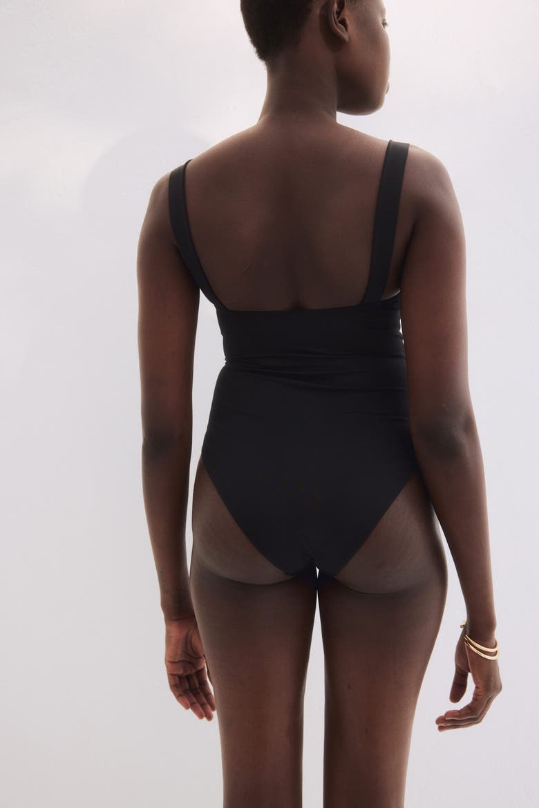 Padded-cup High Leg Swimsuit, Alternate, color, Black