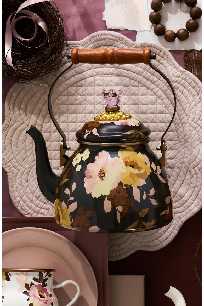Wild Rose Brown Enameled Steel 2-Quart Tea Kettle, Alternate, color, BROWN
